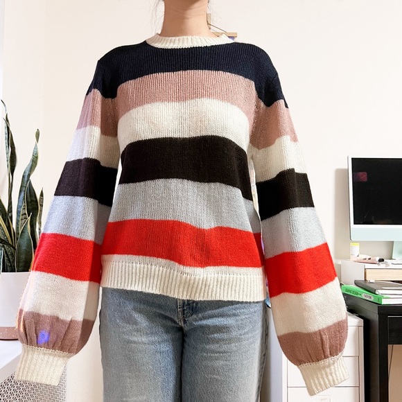 NWT LEYDEN Striped Sweater With Balloon Sleeves - Picture 3 of 6